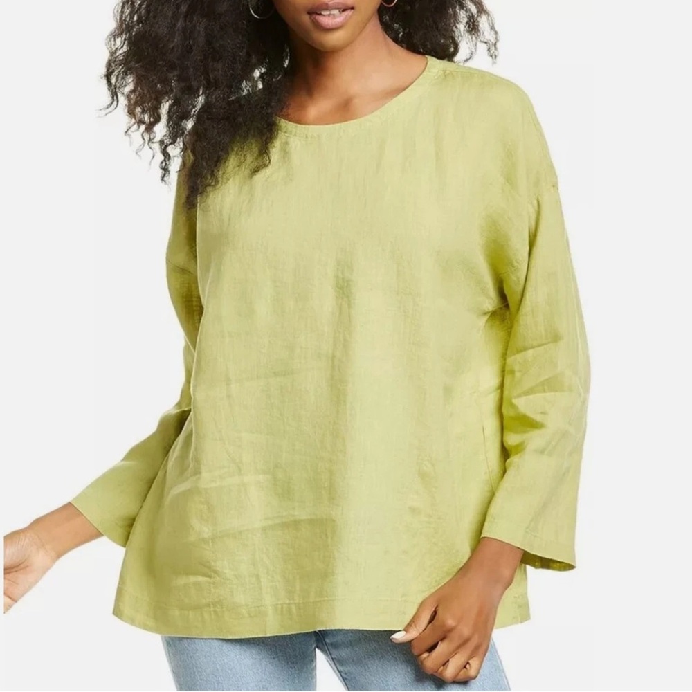 Eileen Fisher Women's Light Green Linen Top S